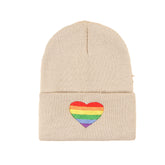Rainbow Heart Embroidered Hat - Beige/Rainbow